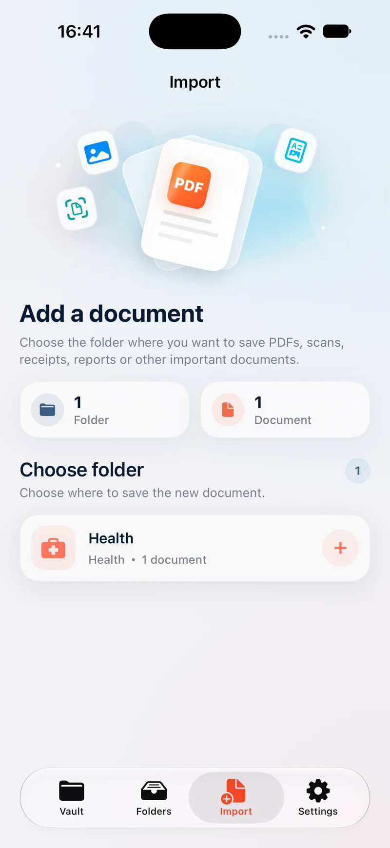Docura — Importing a document. Original screenshot supplied by the developer.